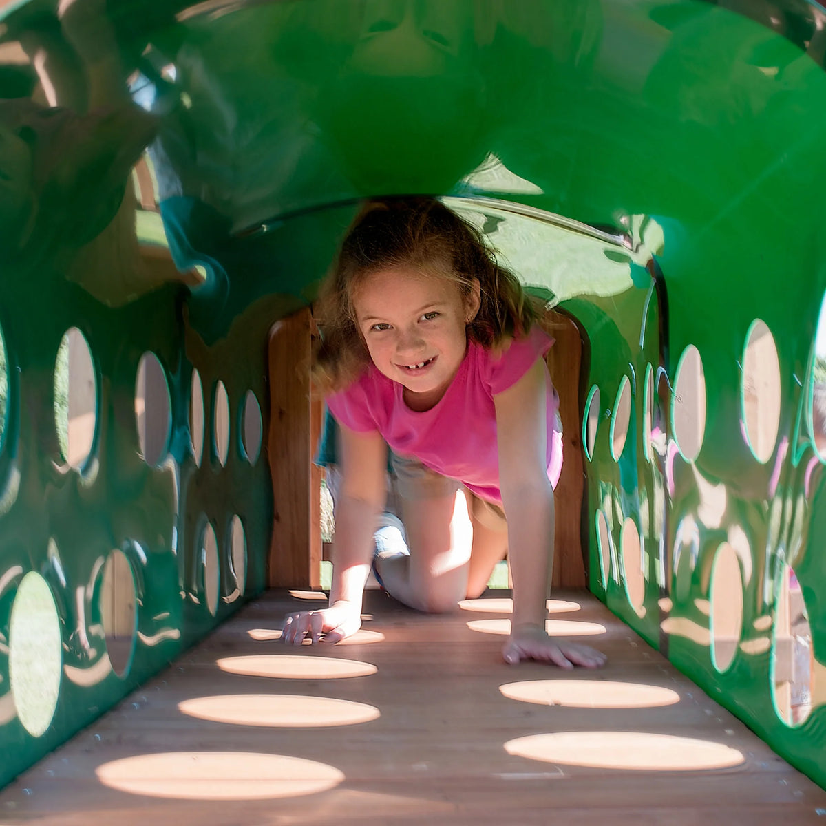 Woodridge Elite Cedar Wood Swing Set, Slide, Clubhouse, Crawl Tunnel
