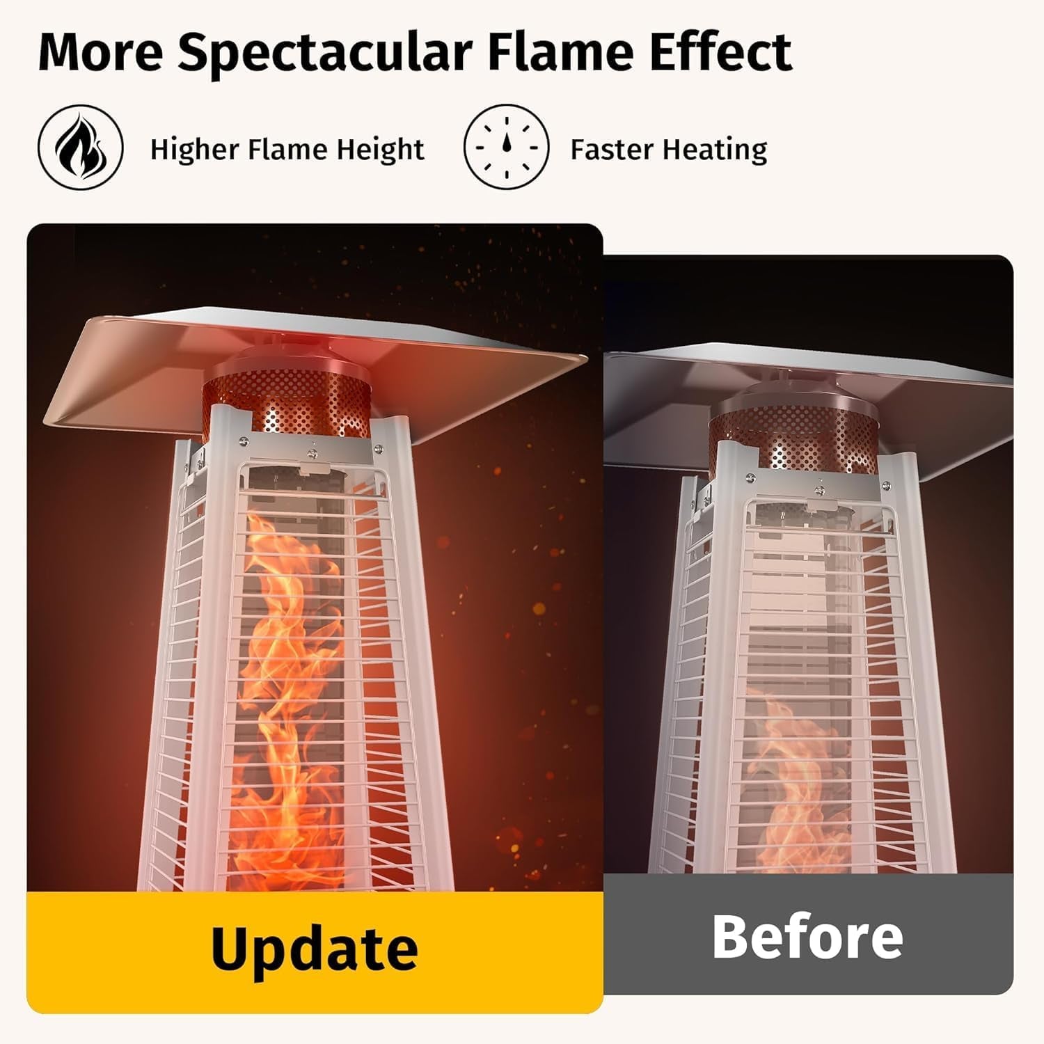 48,000 BTU Pyramid Patio Heater, Quartz Glass Tube Propane Outdoor Heater with Wheels, Triple Safety Protection, 2025 Upgrade for Home, Backyard & Commercial Spaces, Stainless Steel