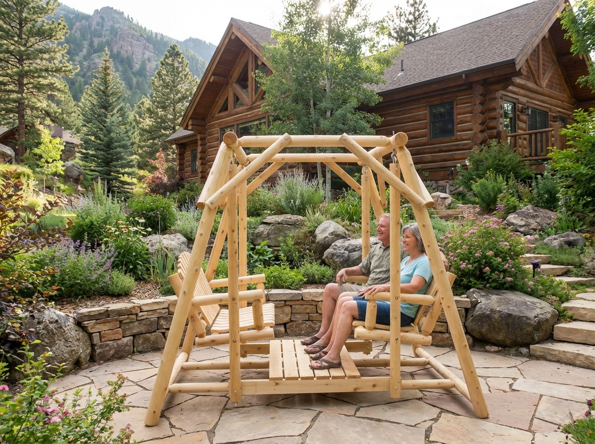 Cedar Creek Double Bench Patio Swing Handcrafted Cedar Comfort for Relaxed Outdoor Living