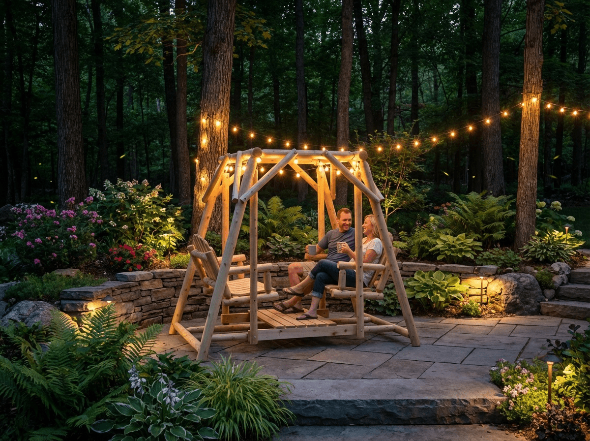 Cedar Creek Double Bench Patio Swing Handcrafted Cedar Comfort for Relaxed Outdoor Living