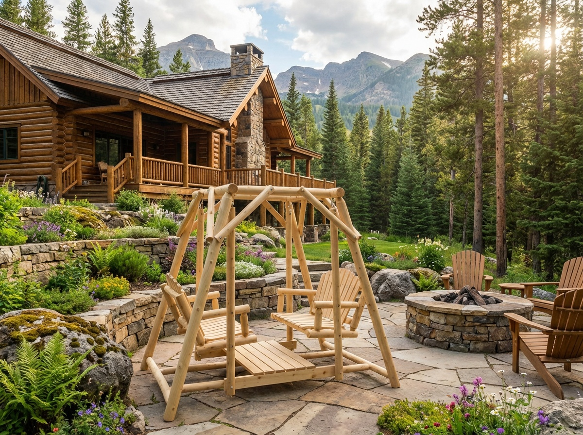 Cedar Creek Double Bench Patio Swing Handcrafted Cedar Comfort for Relaxed Outdoor Living