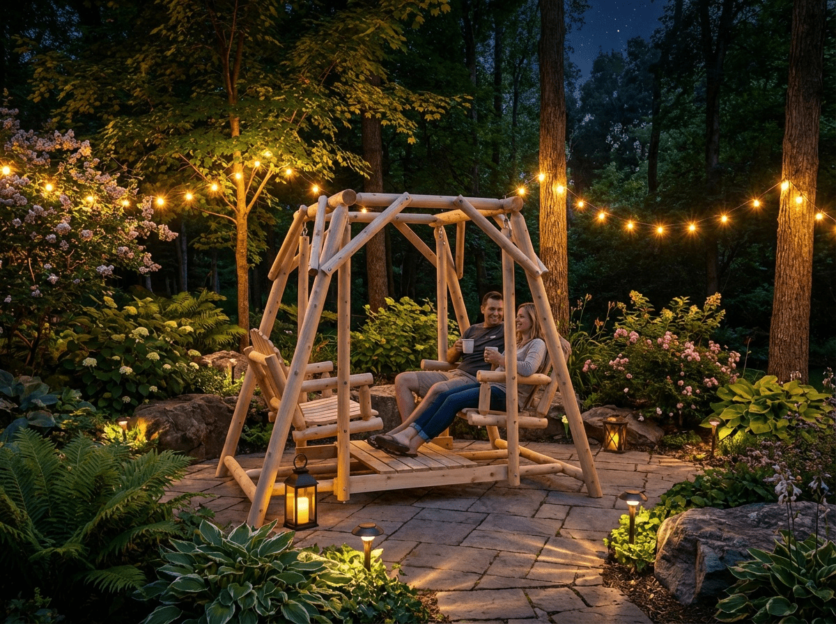 Cedar Creek Double Bench Patio Swing Handcrafted Cedar Comfort for Relaxed Outdoor Living