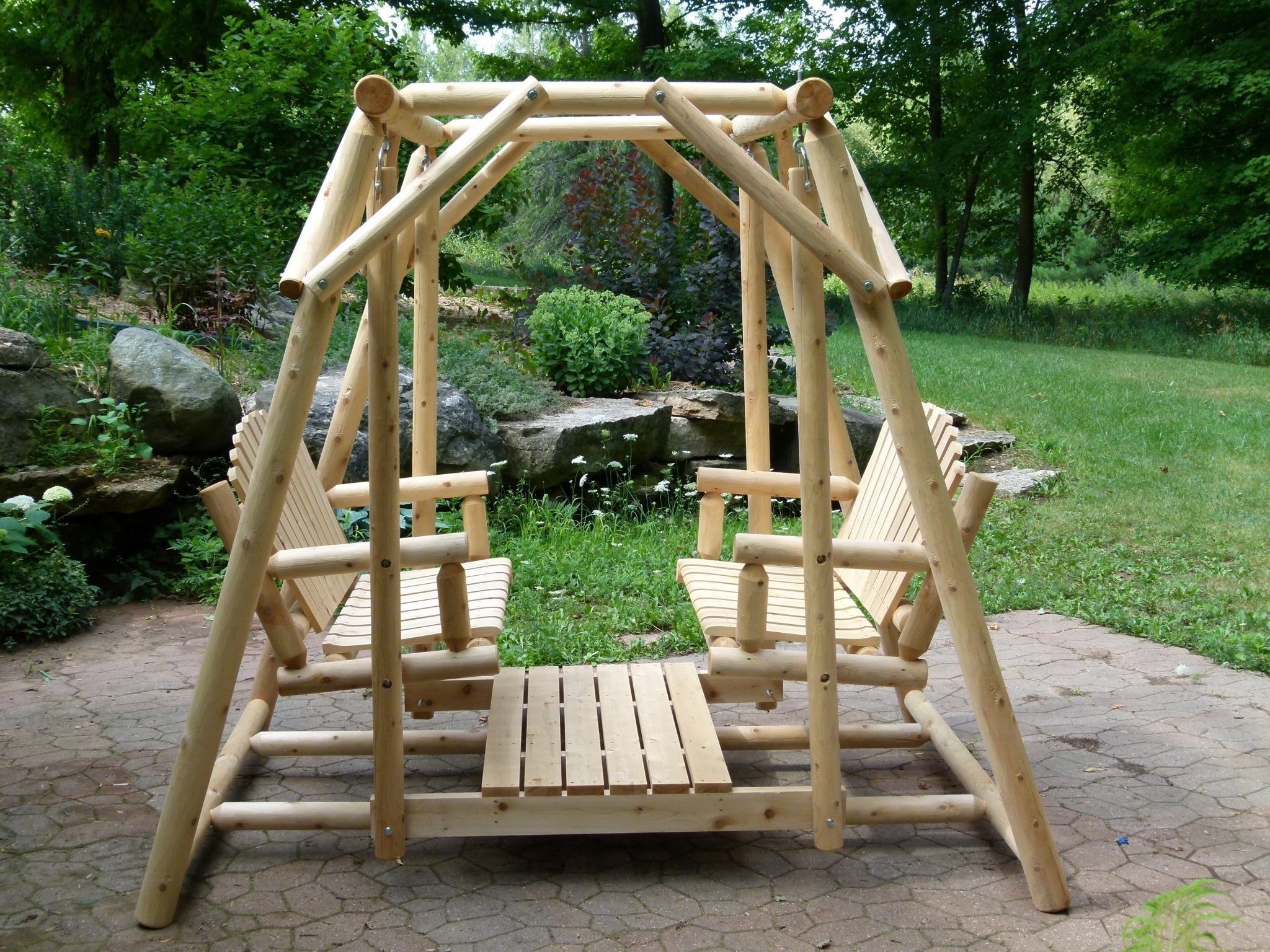 Cedar Creek Double Bench Patio Swing Handcrafted Cedar Comfort for Relaxed Outdoor Living
