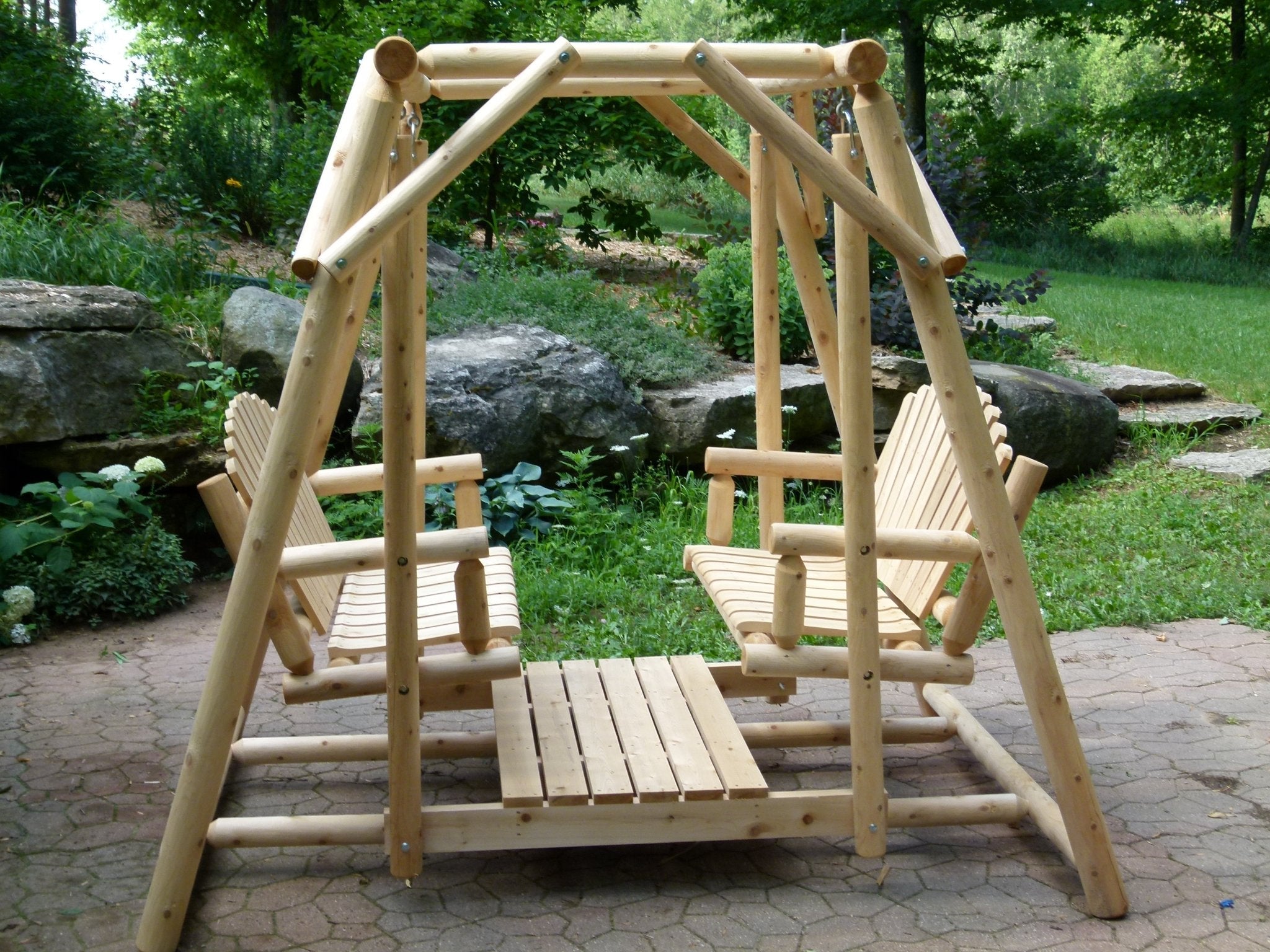 Cedar Creek Double Bench Patio Swing Handcrafted Cedar Comfort for Relaxed Outdoor Living