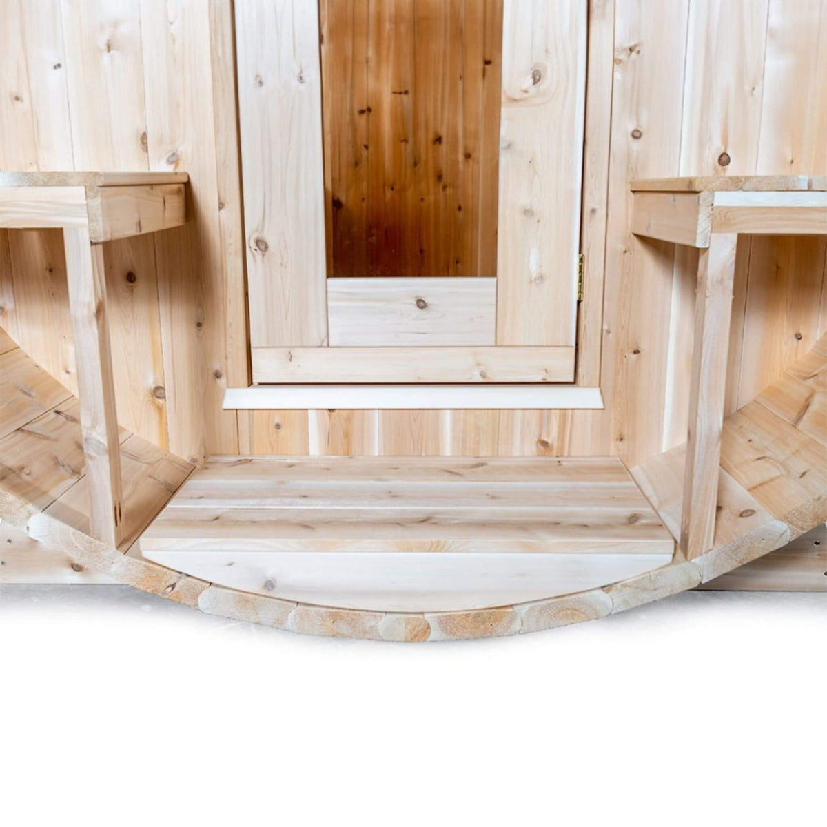 Dundalk LeisureCraft Canadian Timber Serenity 4-Person Barrel Sauna with Front Porch | CTC2245W