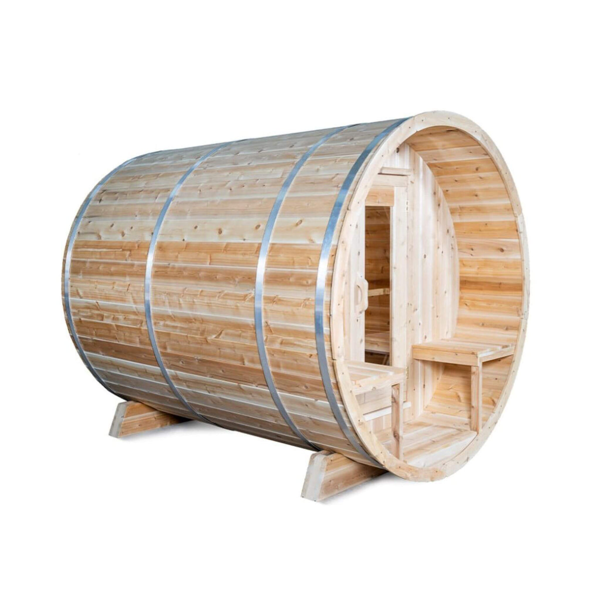 Dundalk LeisureCraft Canadian Timber Serenity 4-Person Barrel Sauna with Front Porch | CTC2245W
