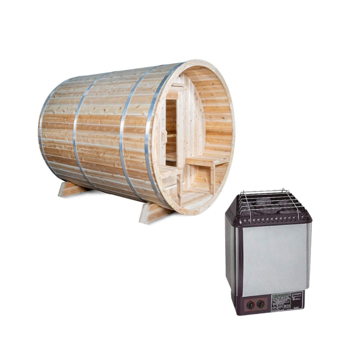 Dundalk LeisureCraft Canadian Timber Serenity 4-Person Barrel Sauna with Front Porch | CTC2245W
