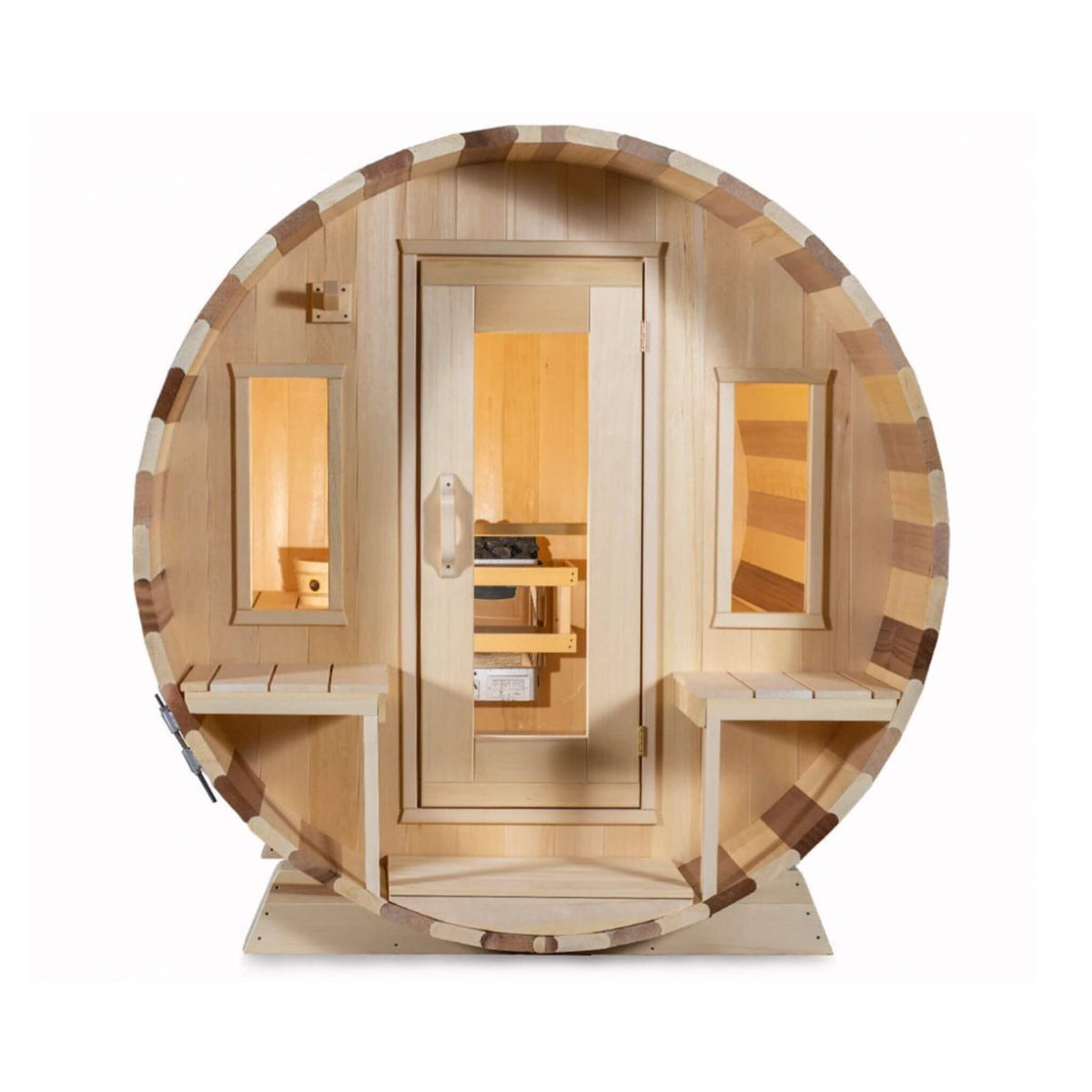 Dundalk LeisureCraft Canadian Timber Tranquility 6-Person Barrel Sauna with Front Porch | CTC2345W