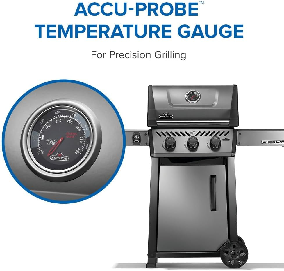 Freestyle 365 Propane Gas Outdoor Grill, Graphite Grey – 3-Burner BBQ with Porcelain Coated Cast Iron Iconic WAVE™ Cooking Grids