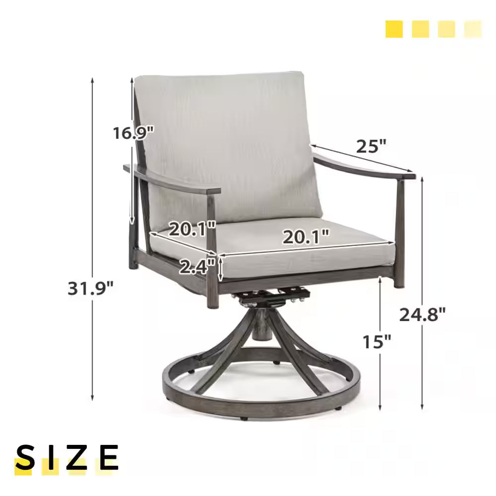 Sunset Retreat Aluminum Outdoor Patio Dining Swivel Chairs with Light Gray Cushions (2-Pack)
