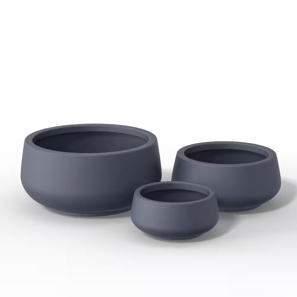 20.5In., 15.5In., 11.5In. Dia Granite Gray Large Tall round Concrete Plant Pot / Planter for Indoor & Outdoor Set of 3