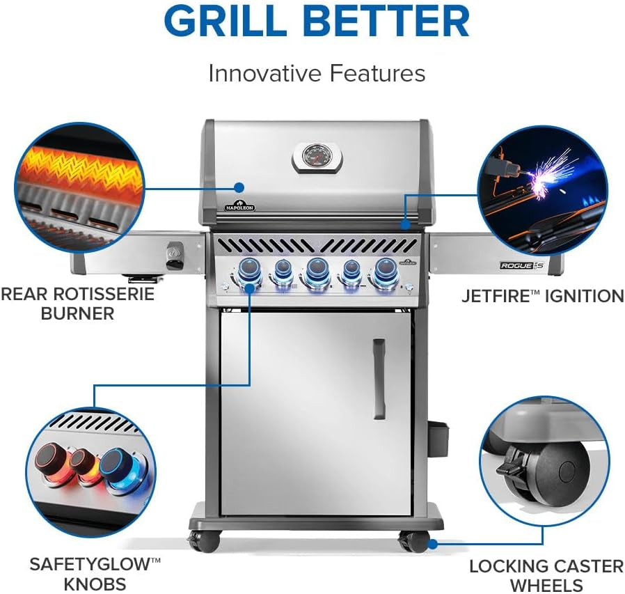 Rogue PRO-S 425 Natural Gas Grill with Infrared Side and Rear Burners, Stainless Steel, Durable 5-Burner Precision Cooking