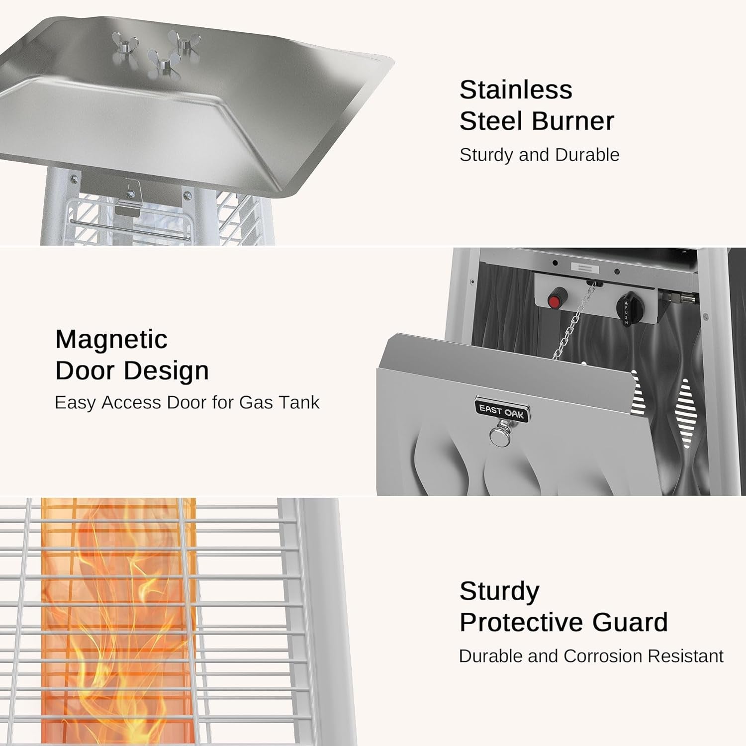 48,000 BTU Pyramid Patio Heater, Quartz Glass Tube Propane Outdoor Heater with Wheels, Triple Safety Protection, 2025 Upgrade for Home, Backyard & Commercial Spaces, Stainless Steel