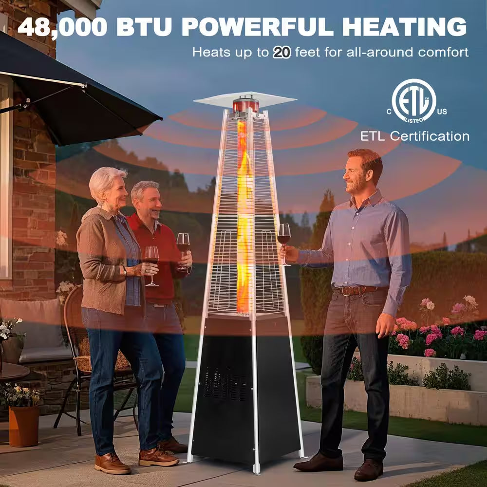 48,000 BTU Quartz Glass Tube Heat-Focusing Black Propane Gas Standing Patio Heater