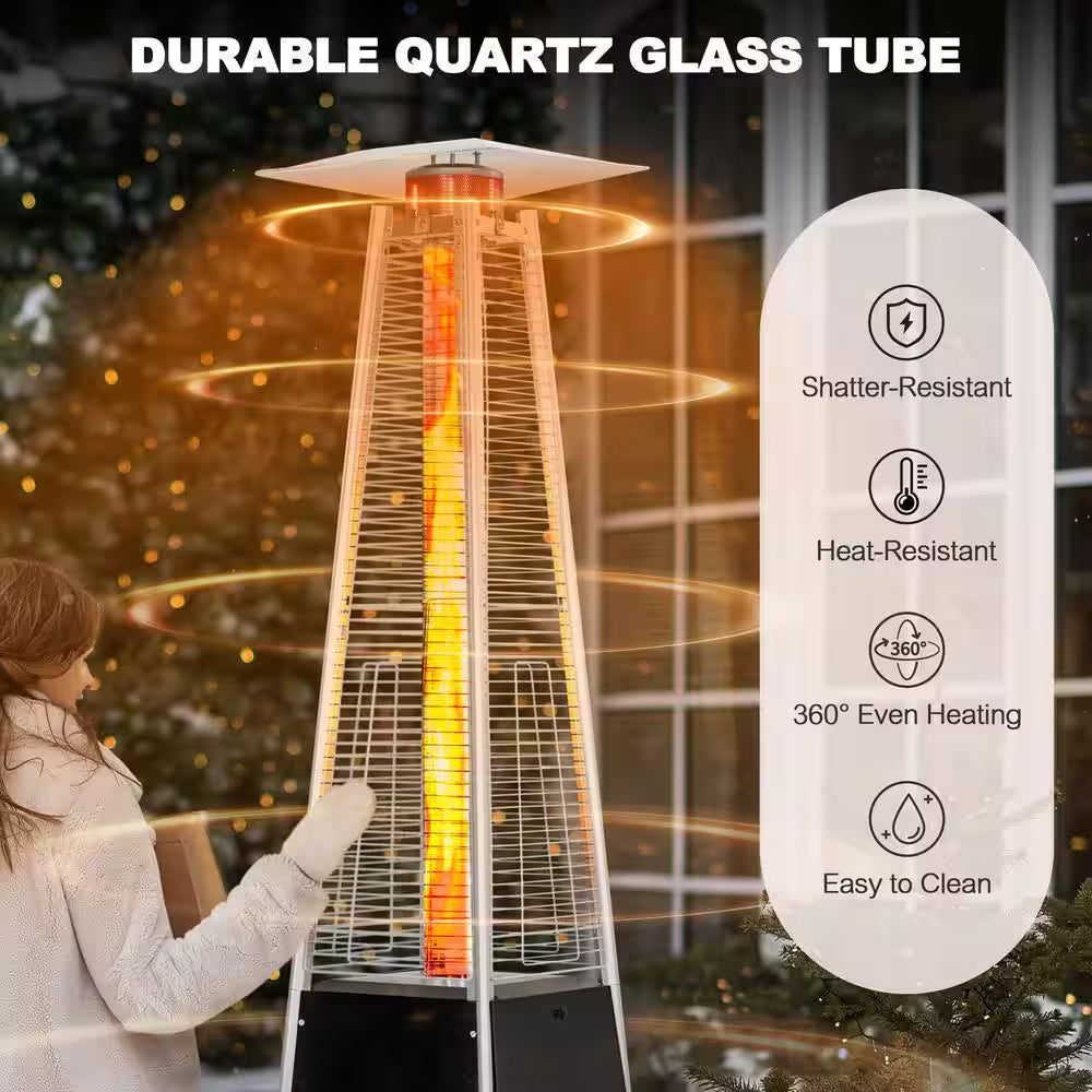 48,000 BTU Quartz Glass Tube Heat-Focusing Black Propane Gas Standing Patio Heater