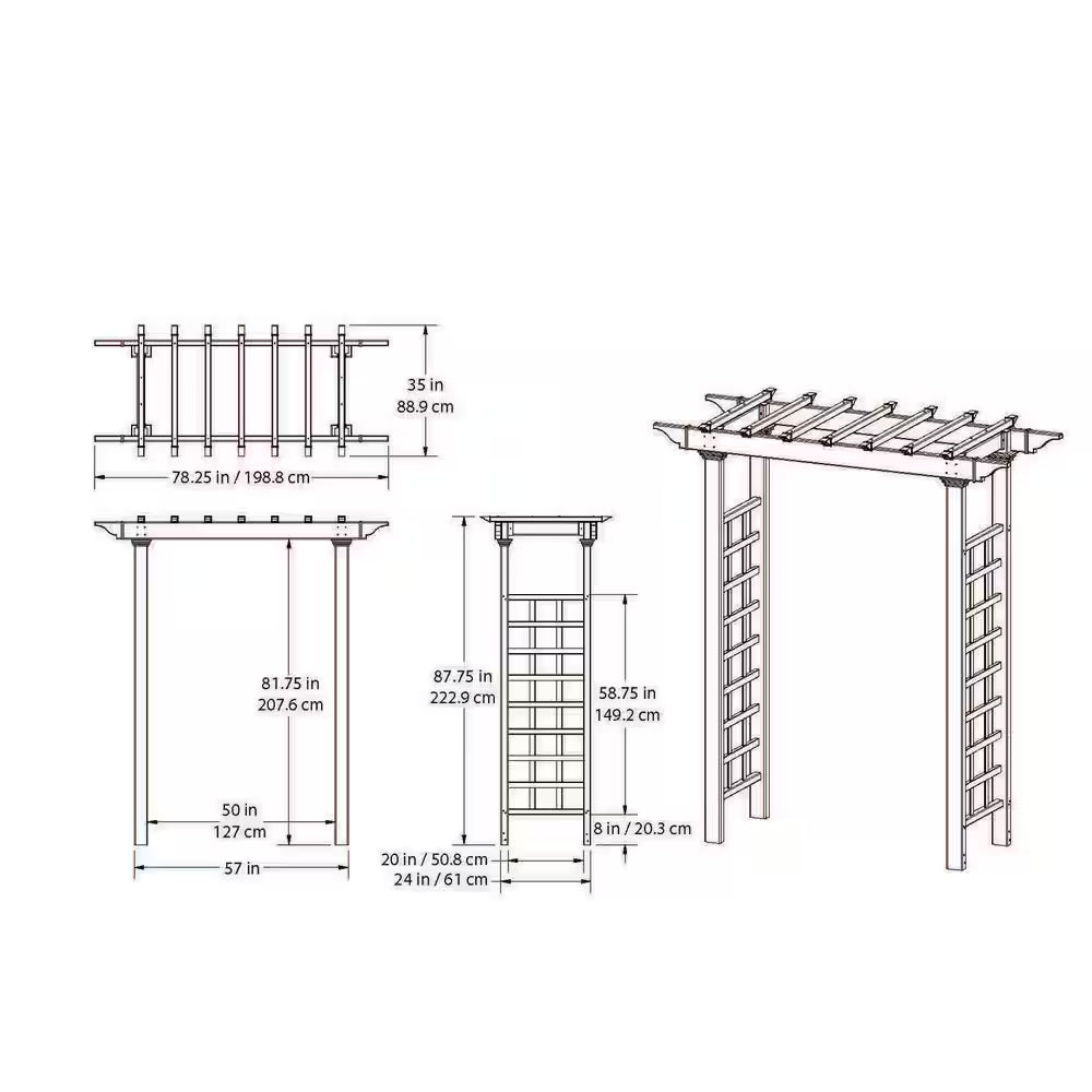 57"L X 24"W X 88"H Carolina Embossed Vinyl Arbor, Brown, VA84070