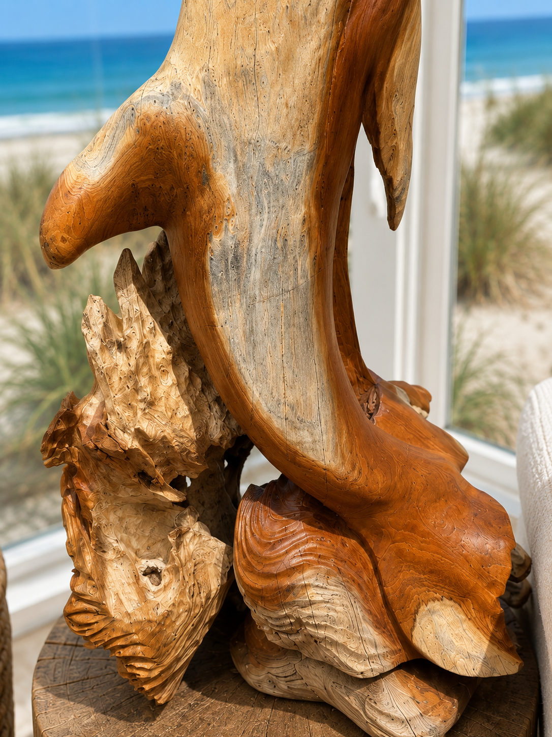 The Broward Design Center Solid Teak Wood Dolphin Sculpture – Hand Carved in Bali
