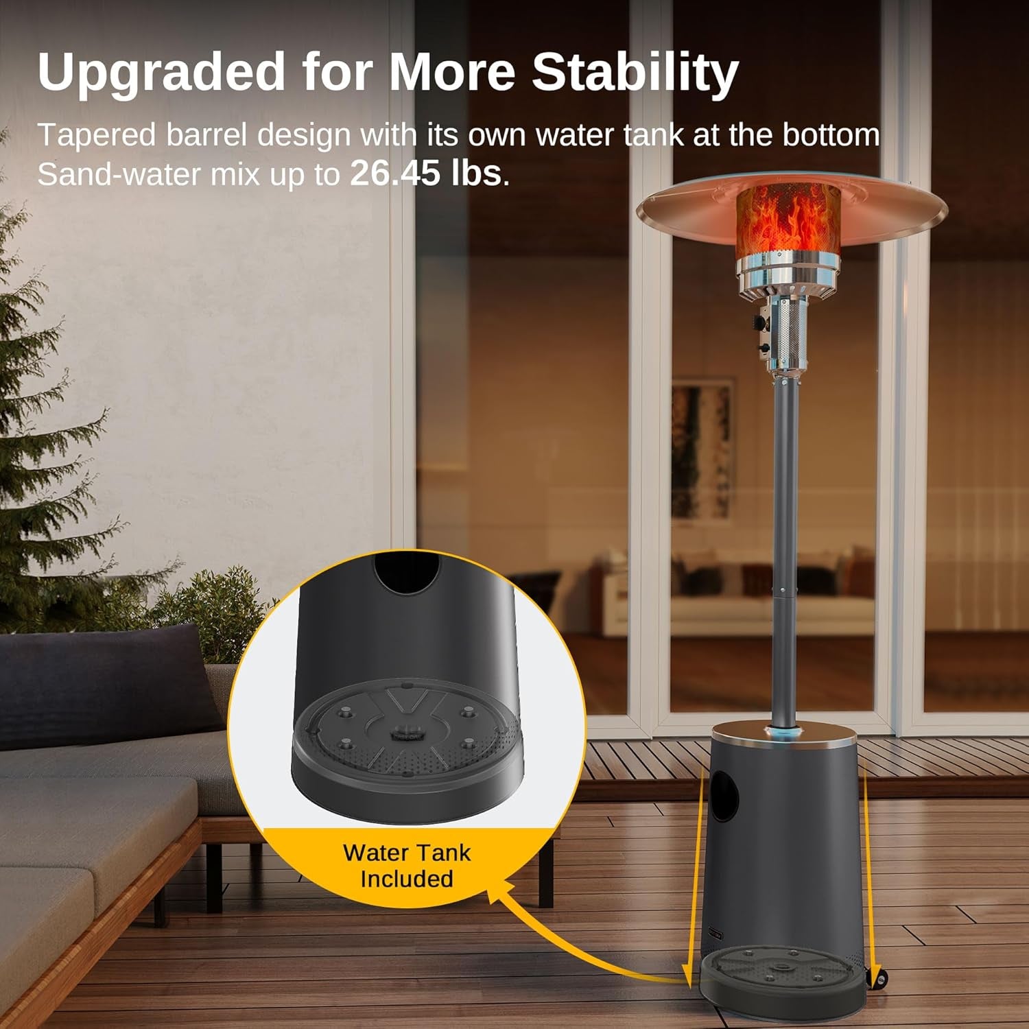 50,000 BTU Patio Heater with Sand Box, Table Design, Double-Layer Stainless Steel Burner, Wheels, Triple Protection System, Outdoor Heater for Home and Residential, Polar Night