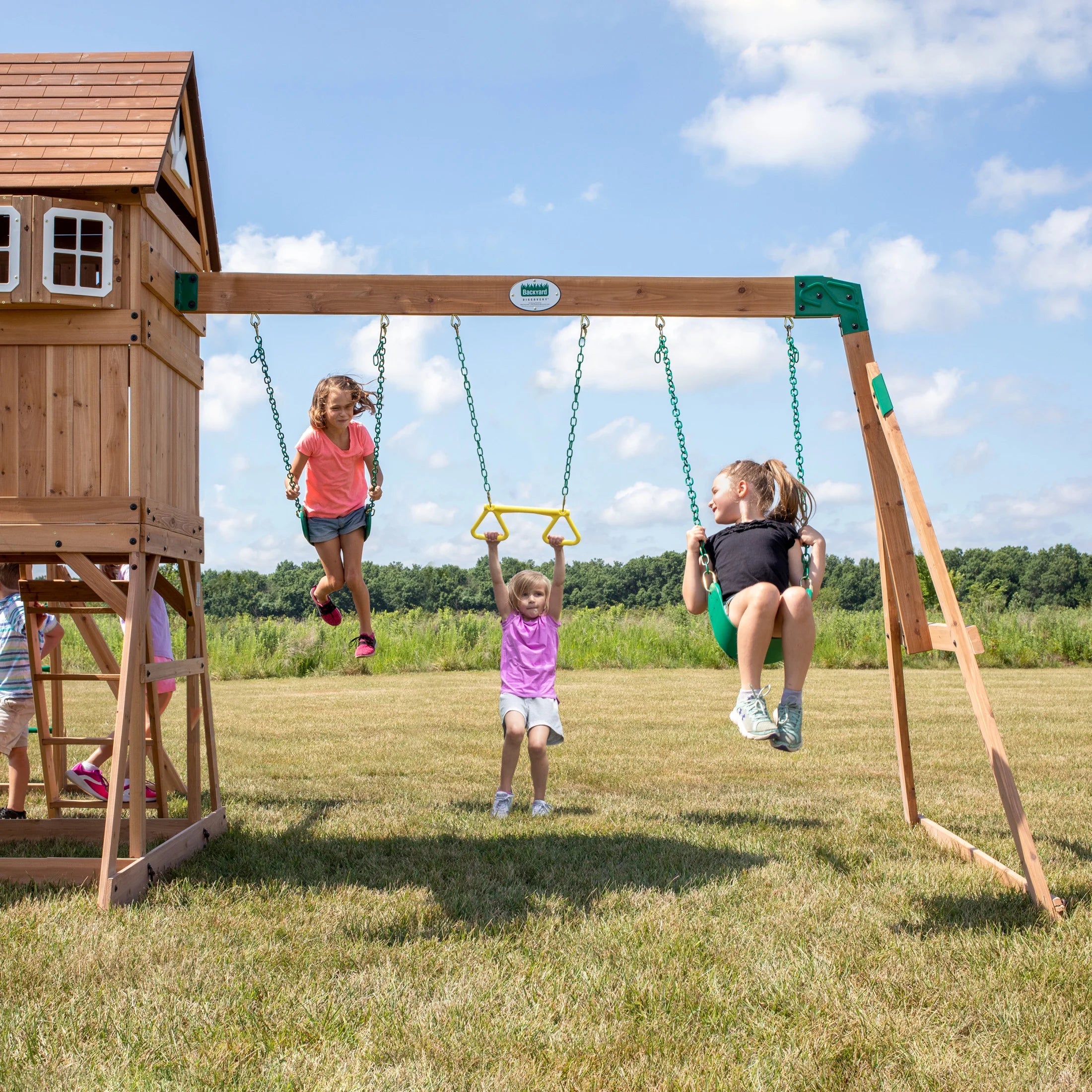 Montpelier Cedar Wood Swing Set, Slide, Clubhouse, Monkey Bars