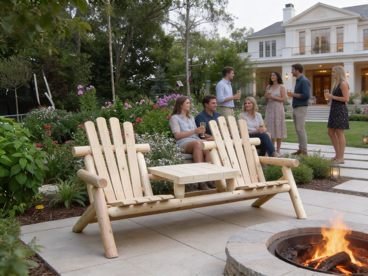 Cedar Creek White Cedar Double Chair with Center Table