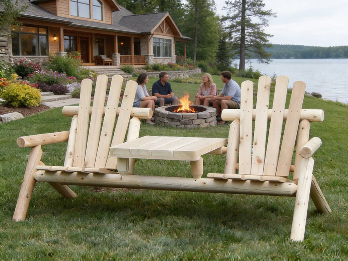 Cedar Creek White Cedar Double Chair with Center Table