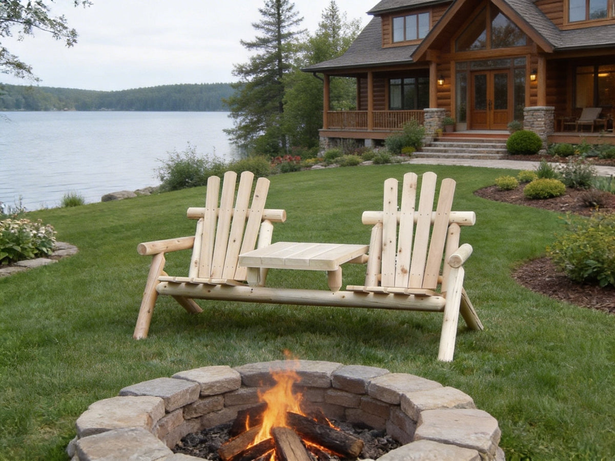 Cedar Creek White Cedar Double Chair with Center Table