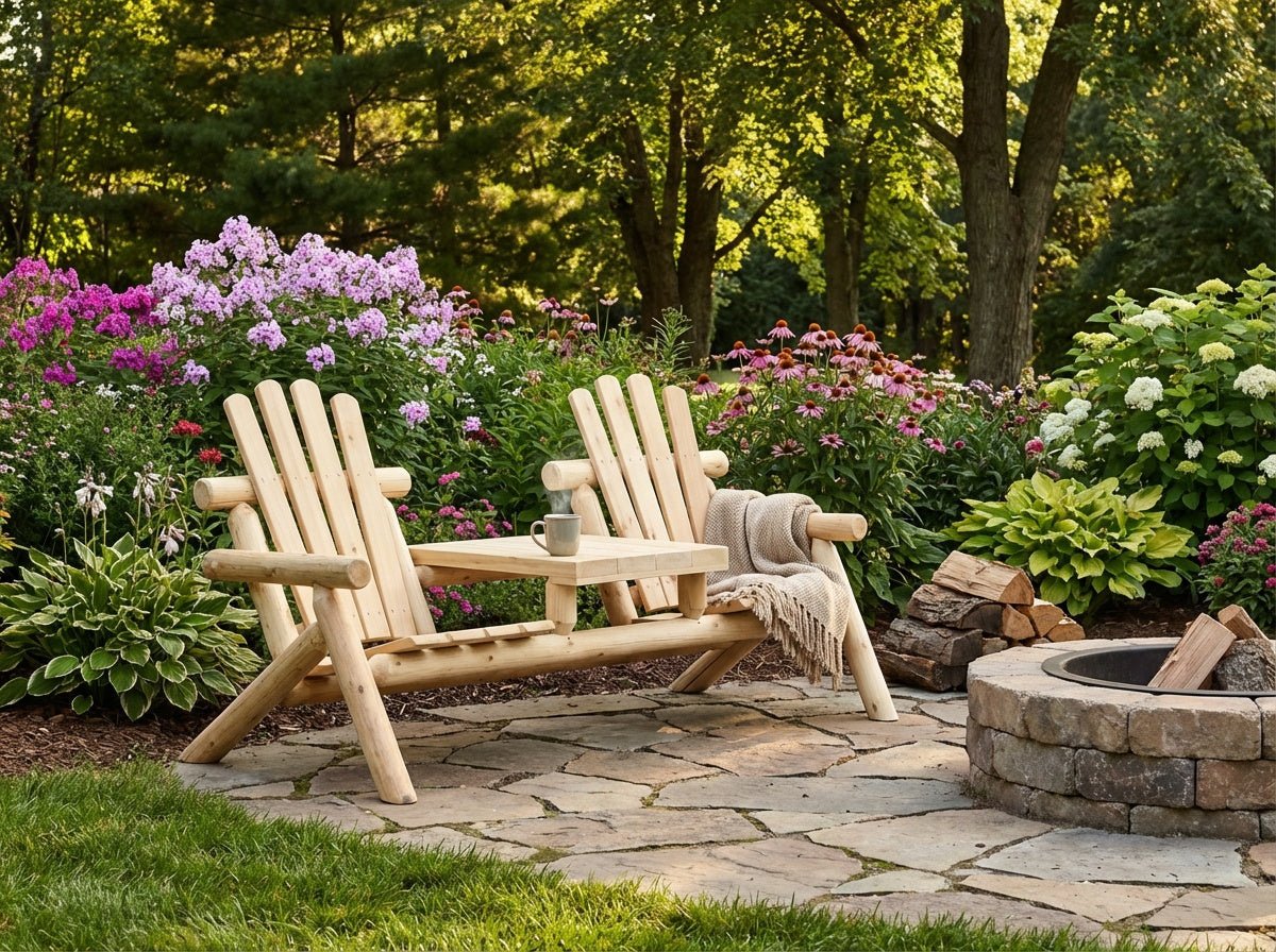 Cedar Creek White Cedar Double Chair with Center Table