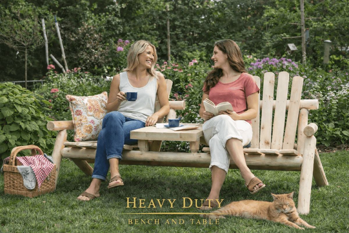 Cedar Creek White Cedar Double Chair with Center Table