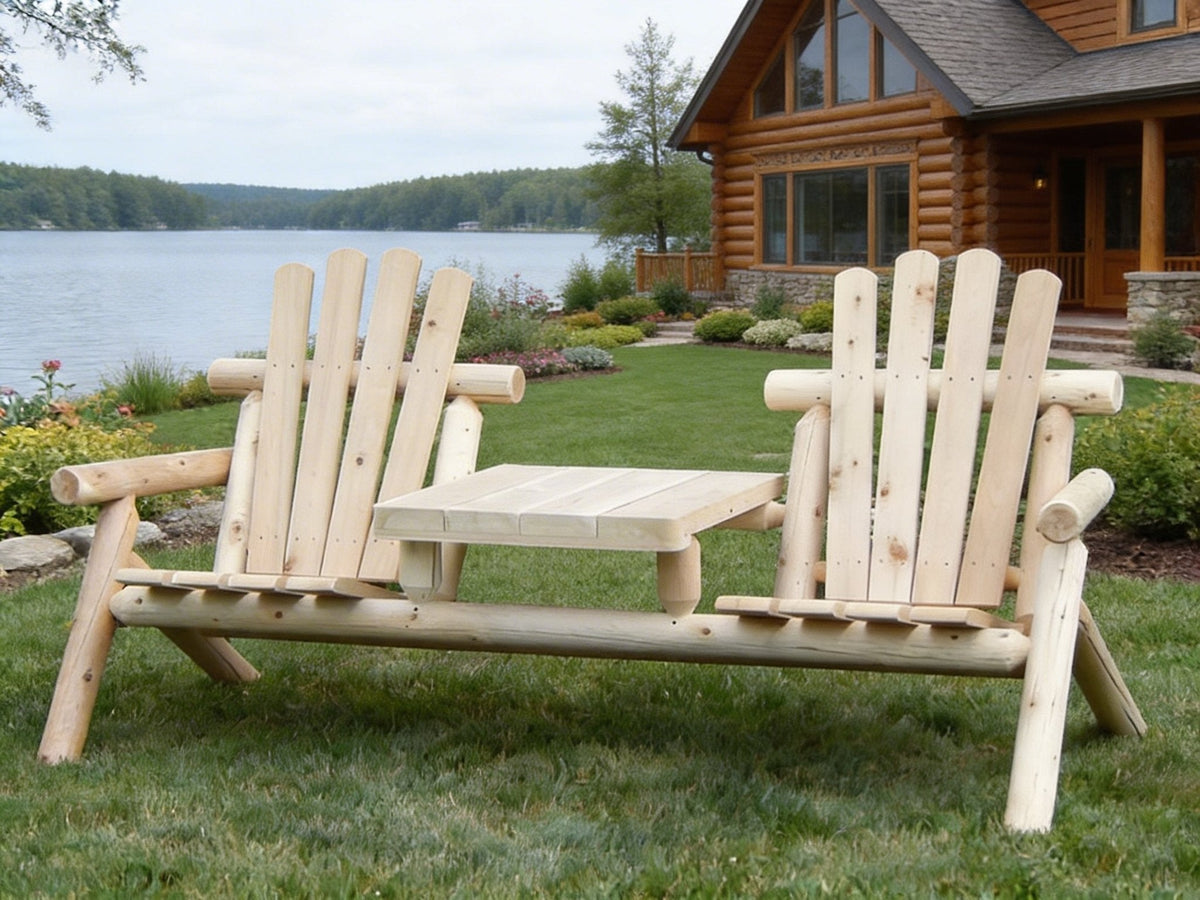 Cedar Creek White Cedar Double Chair with Center Table