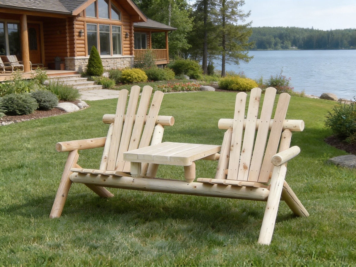 Cedar Creek White Cedar Double Chair with Center Table