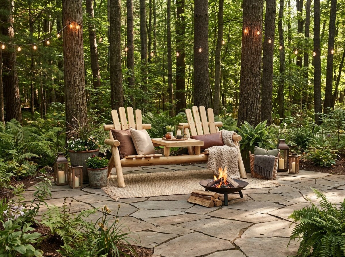 Cedar Creek White Cedar Double Chair with Center Table