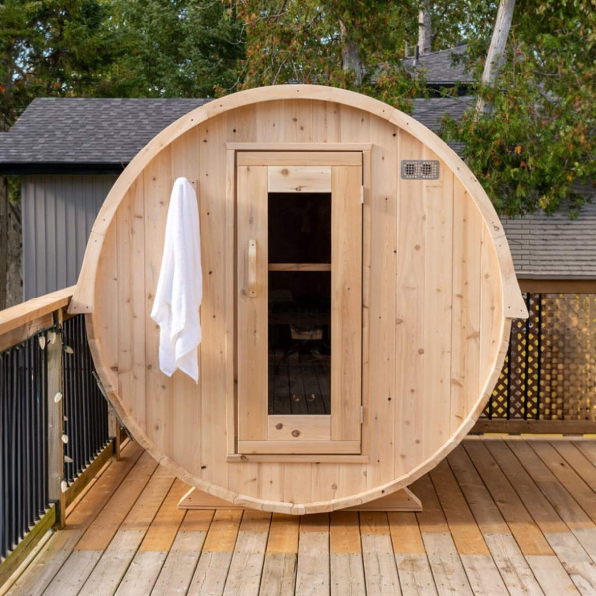 Dundalk LeisureCraft Canadian Timber Harmony 84-Inch 4-Person Barrel Sauna | CTC22W