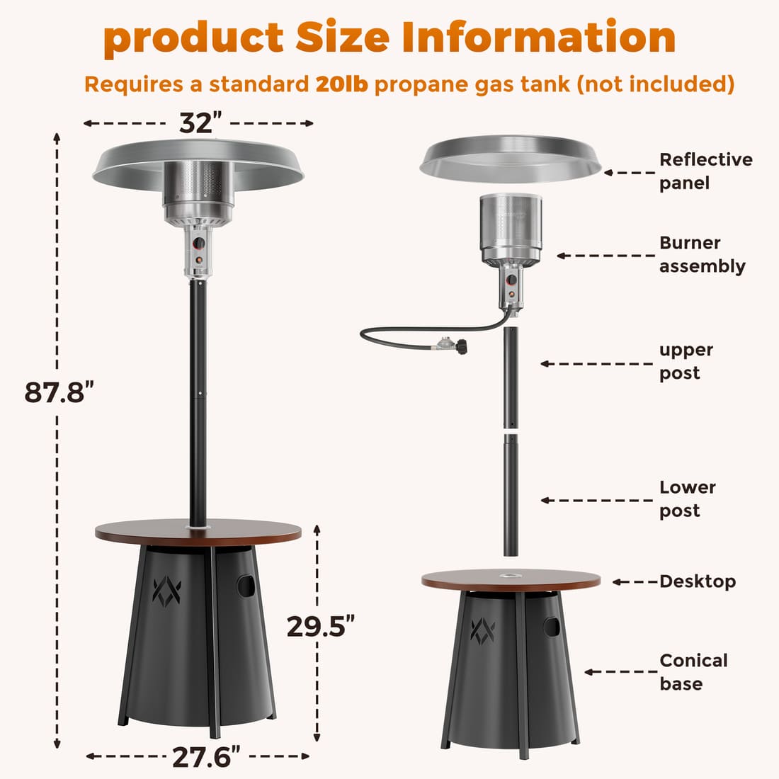 Pyra 50,000 BTU Propane Patio Heater with Round Table – CSA Certified