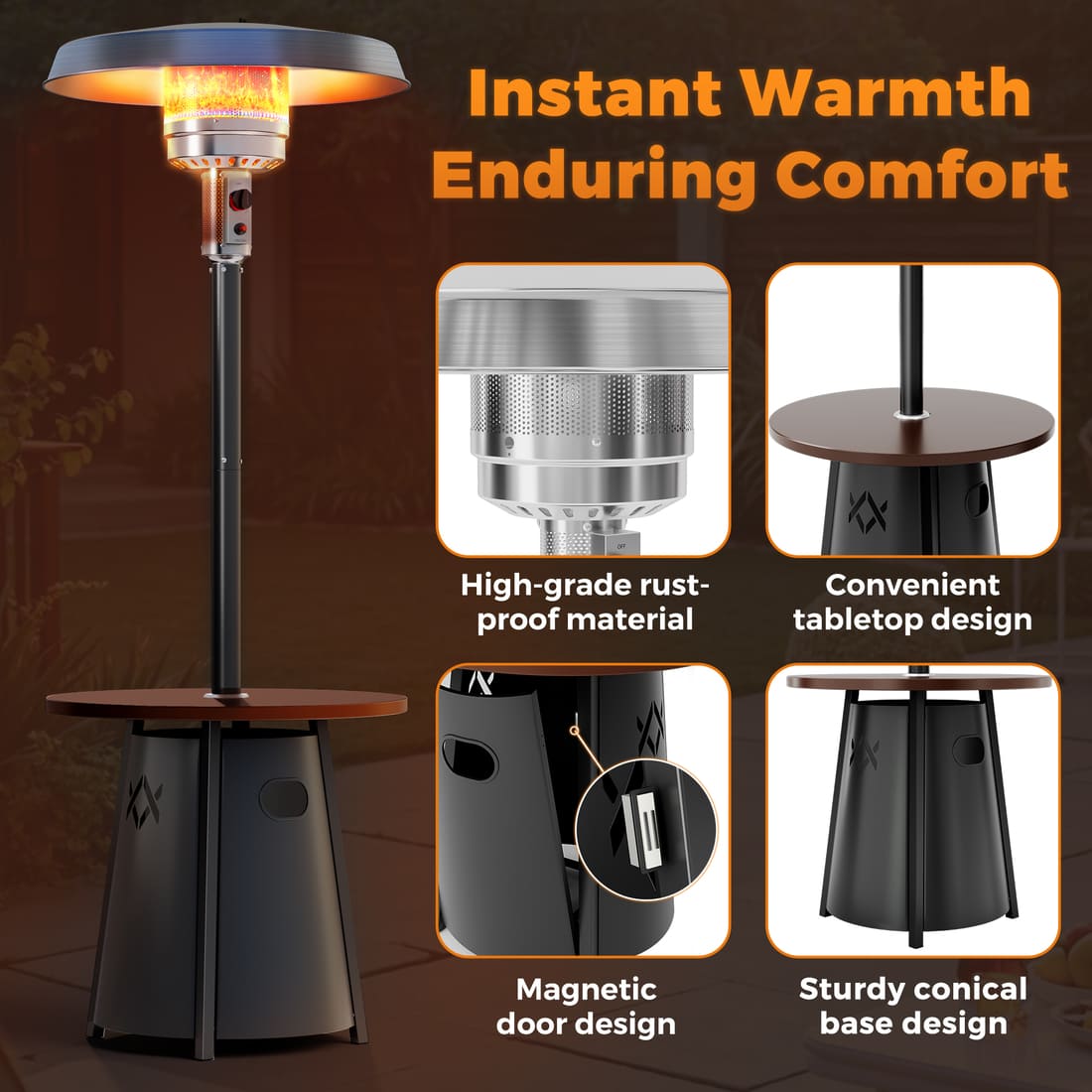 Pyra 50,000 BTU Propane Patio Heater with Round Table – CSA Certified