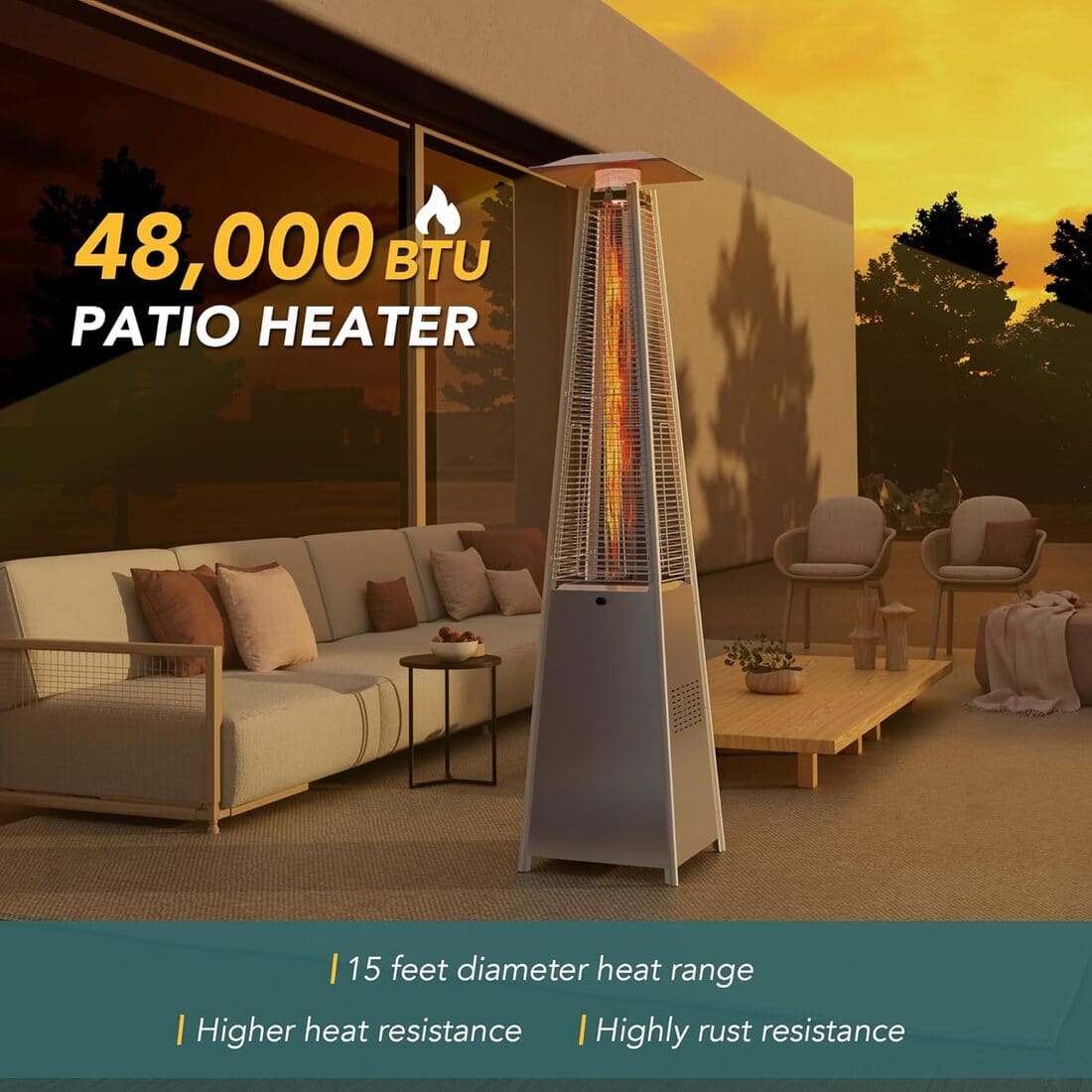 Pamapic Pyra Propane Pyramid Patio Heater 48,000 BTU with Glass Flame Tube