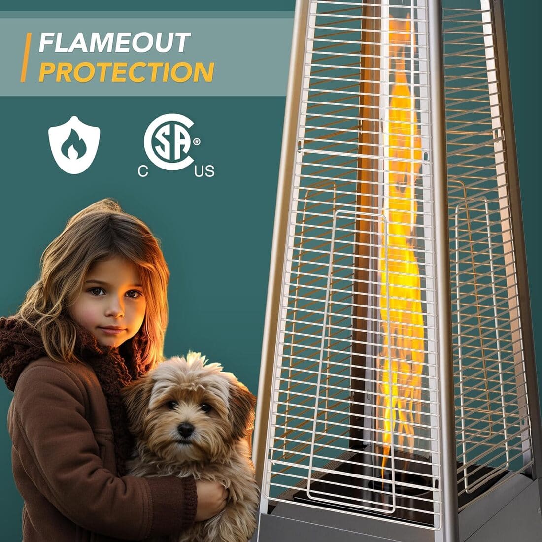 Pamapic Pyra Propane Pyramid Patio Heater 48,000 BTU with Glass Flame Tube