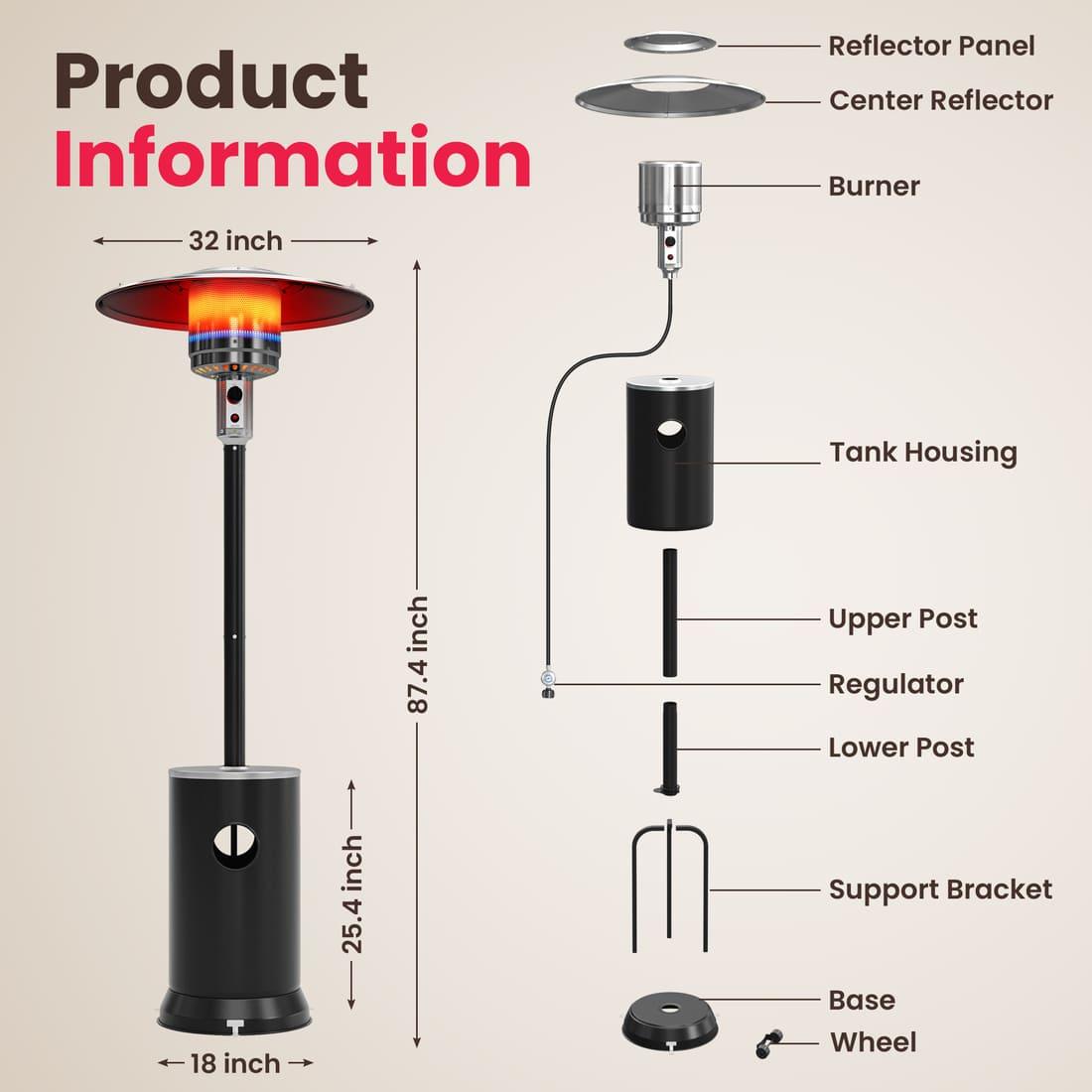 Pamapic Pyra Propane Patio Heater with Table, 48,000 BTU, CSA Certified