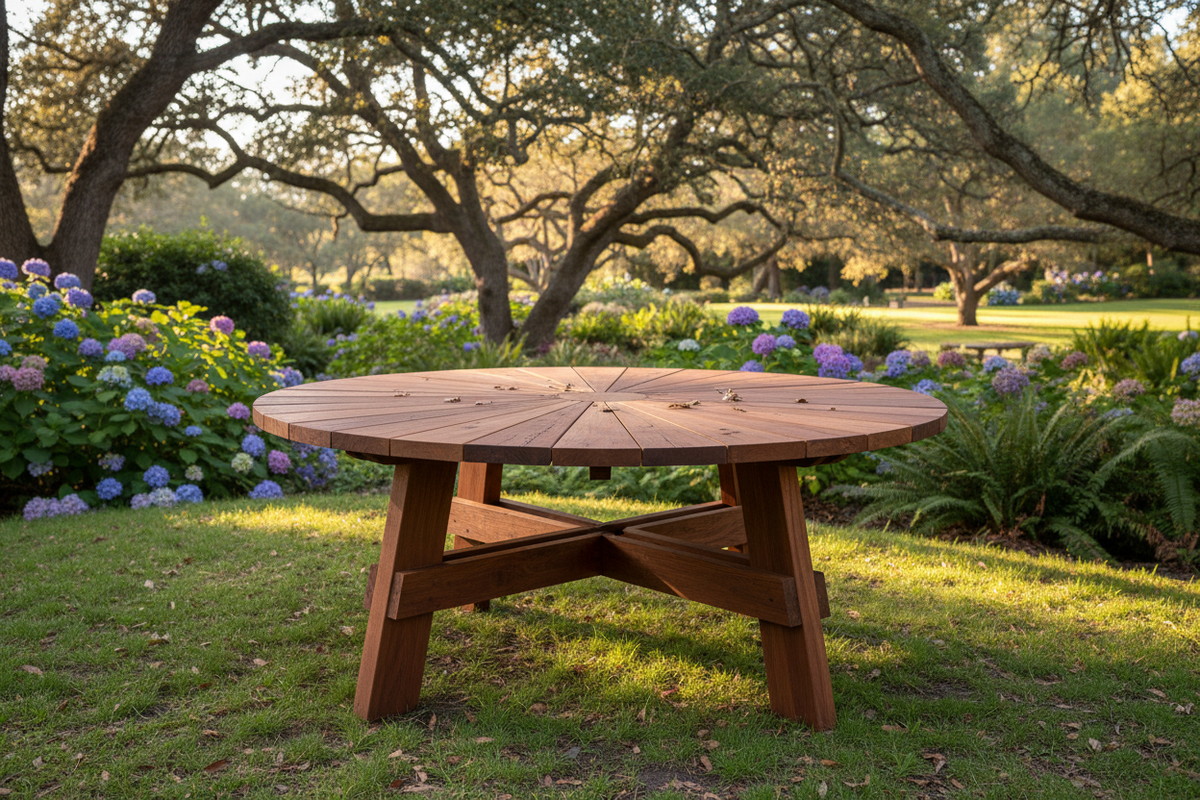 Best Redwood Super Deck Round Solid Wood Picnic Table