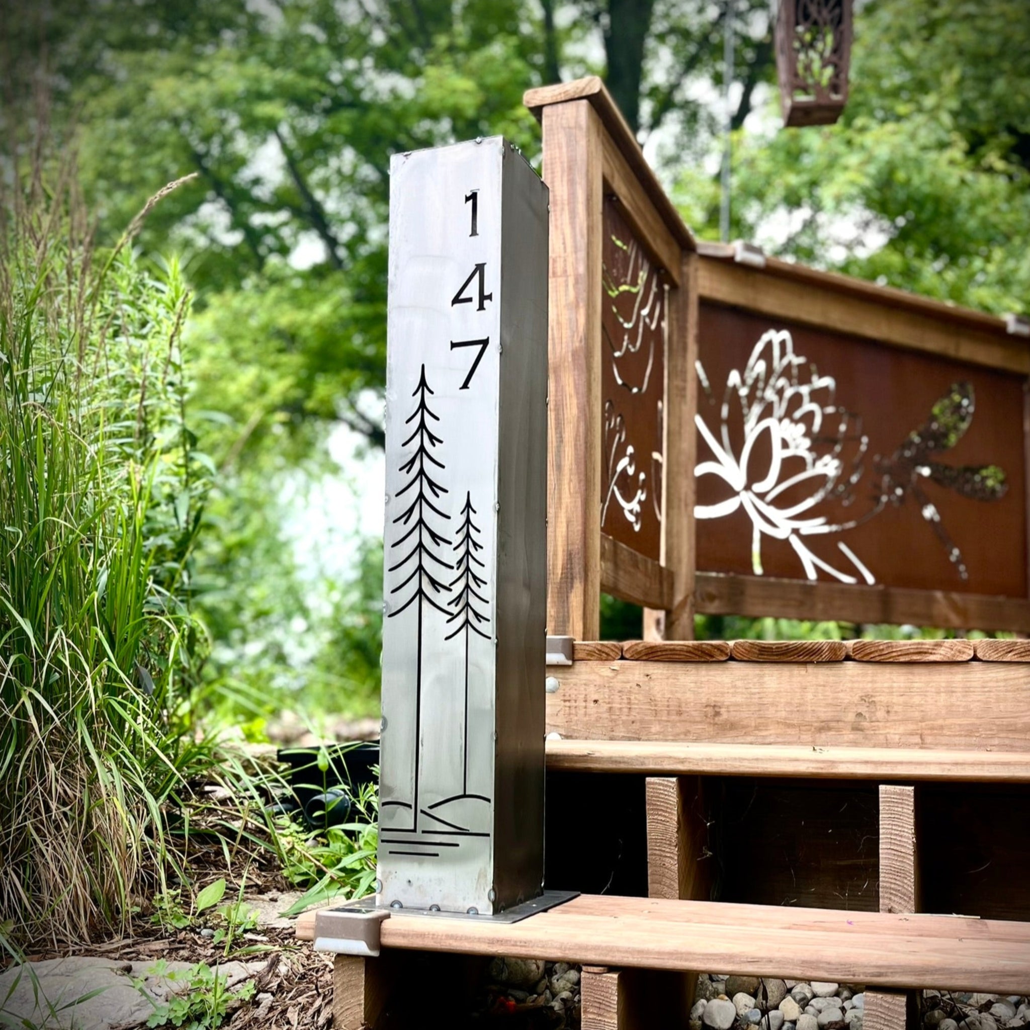 North Forge Simple Pines Address Solar Pillar – 36" & 48" Size Options