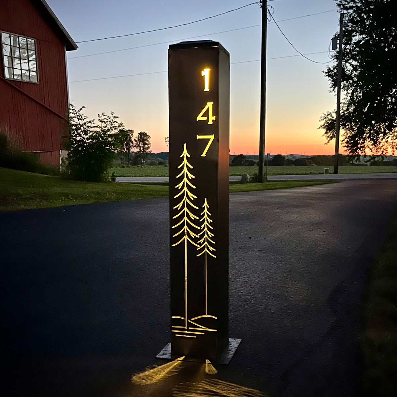 North Forge Simple Pines Address Solar Pillar – 36" & 48" Size Options