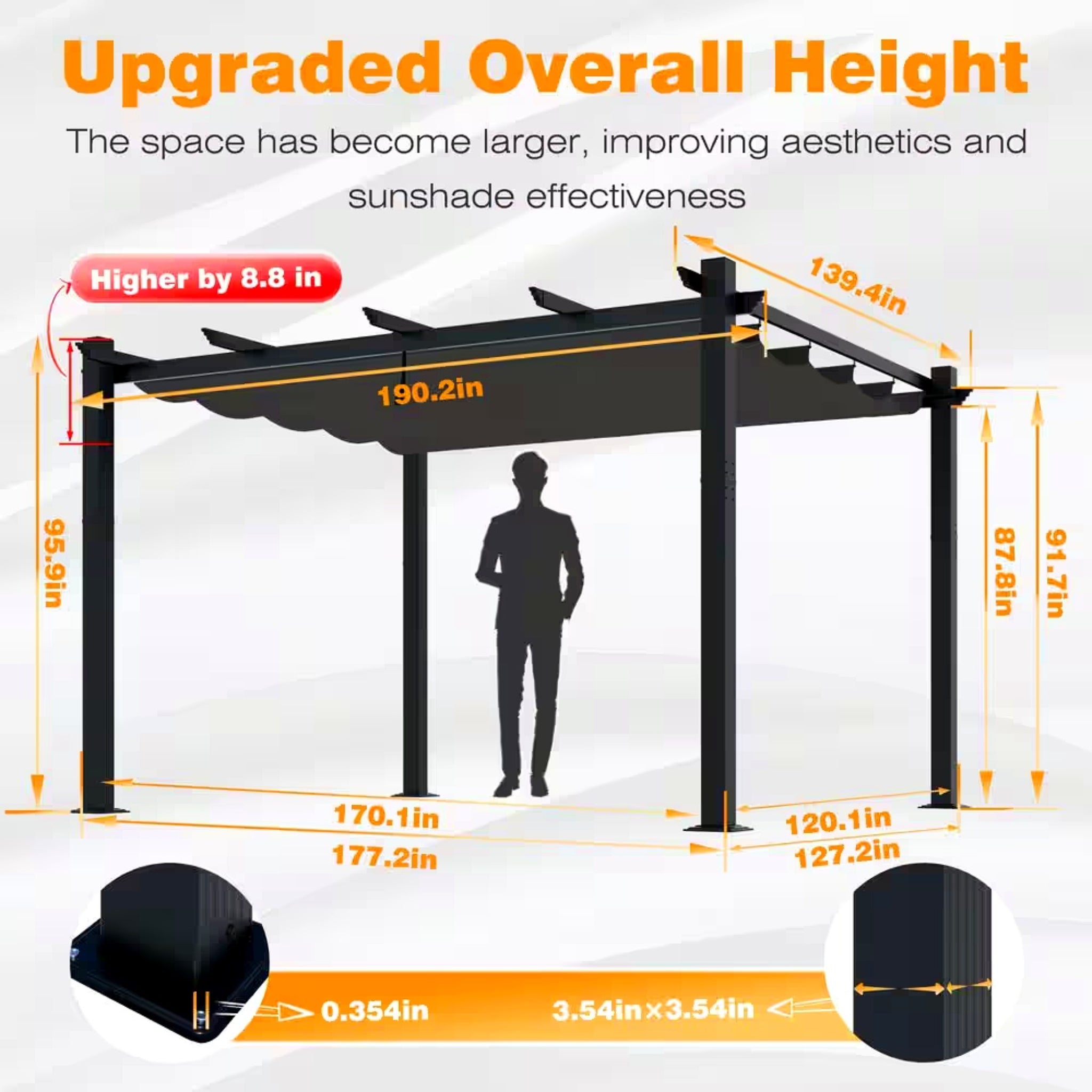 Veikous 16' x 12' Aluminum Outdoor Pergola with Retractable Canopy – Dark Gray