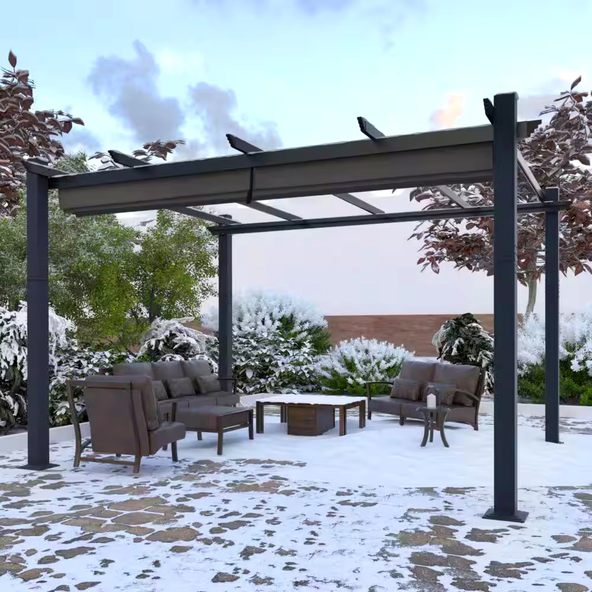 Veikous 16' x 12' Aluminum Outdoor Pergola with Retractable Canopy – Dark Gray