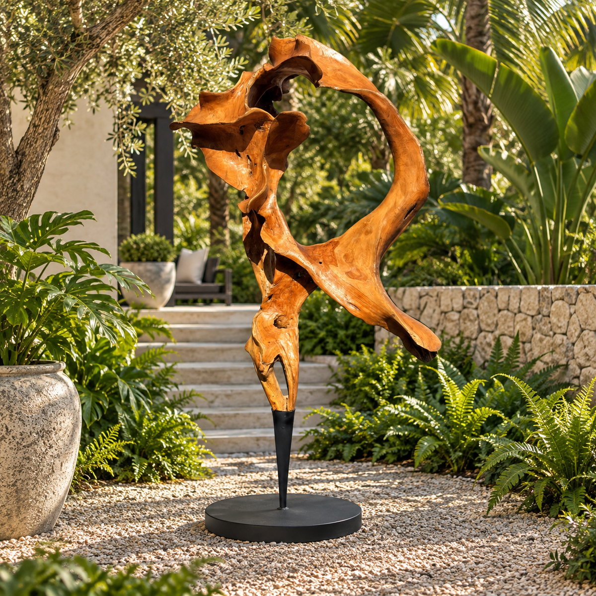 Broward Design Teak Sculpture with Black Base