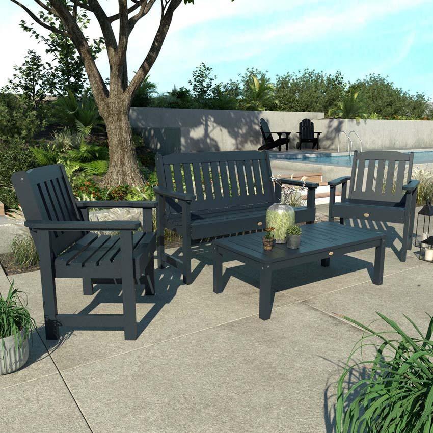 highwood® Weatherly 4-Piece Garden Conversation Set – Federal Blue Outdoor Patio Furniture