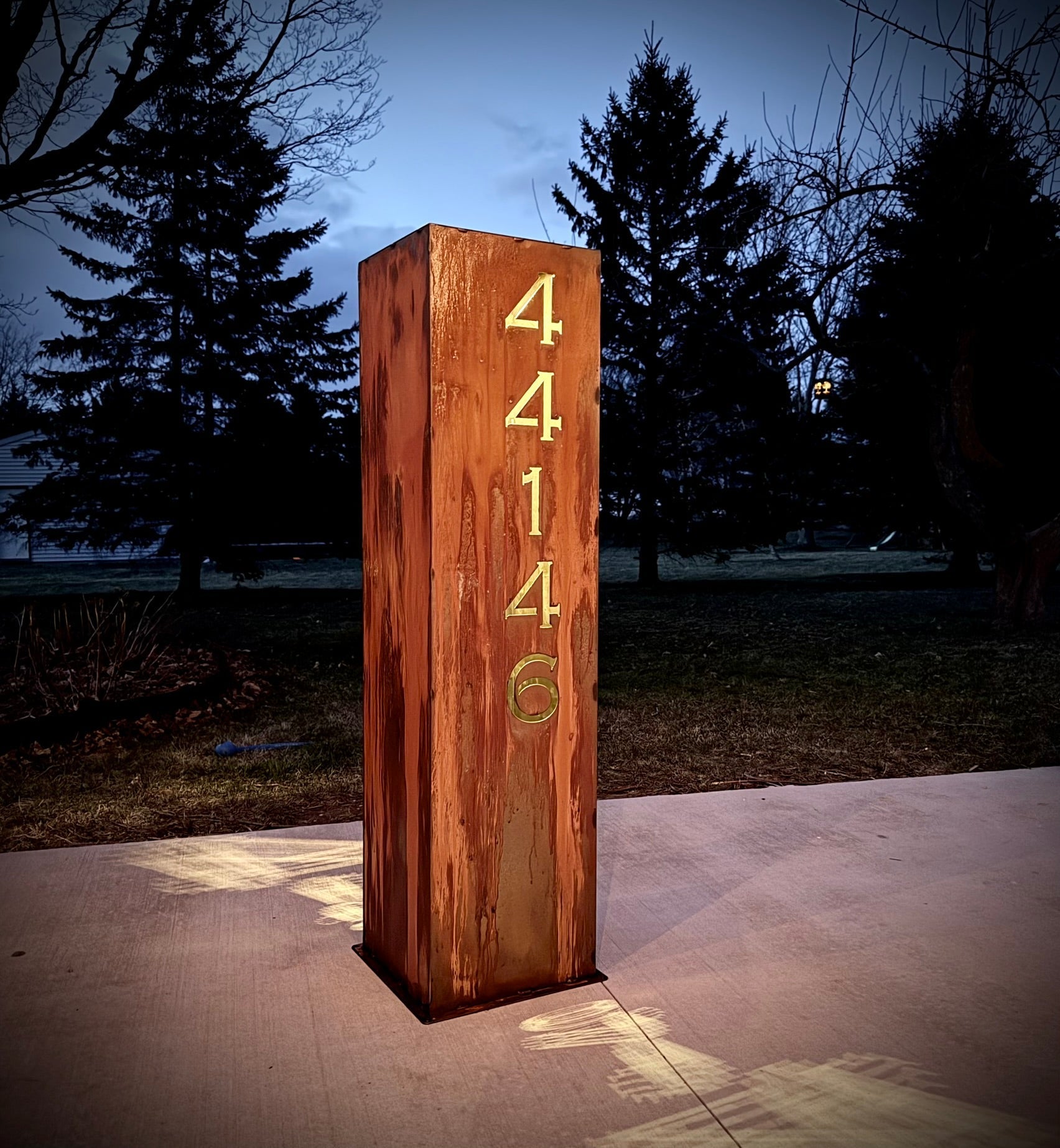 North Forge Solar-Powered Extra-Wide Address Pillar – Custom Steel House Number Sign