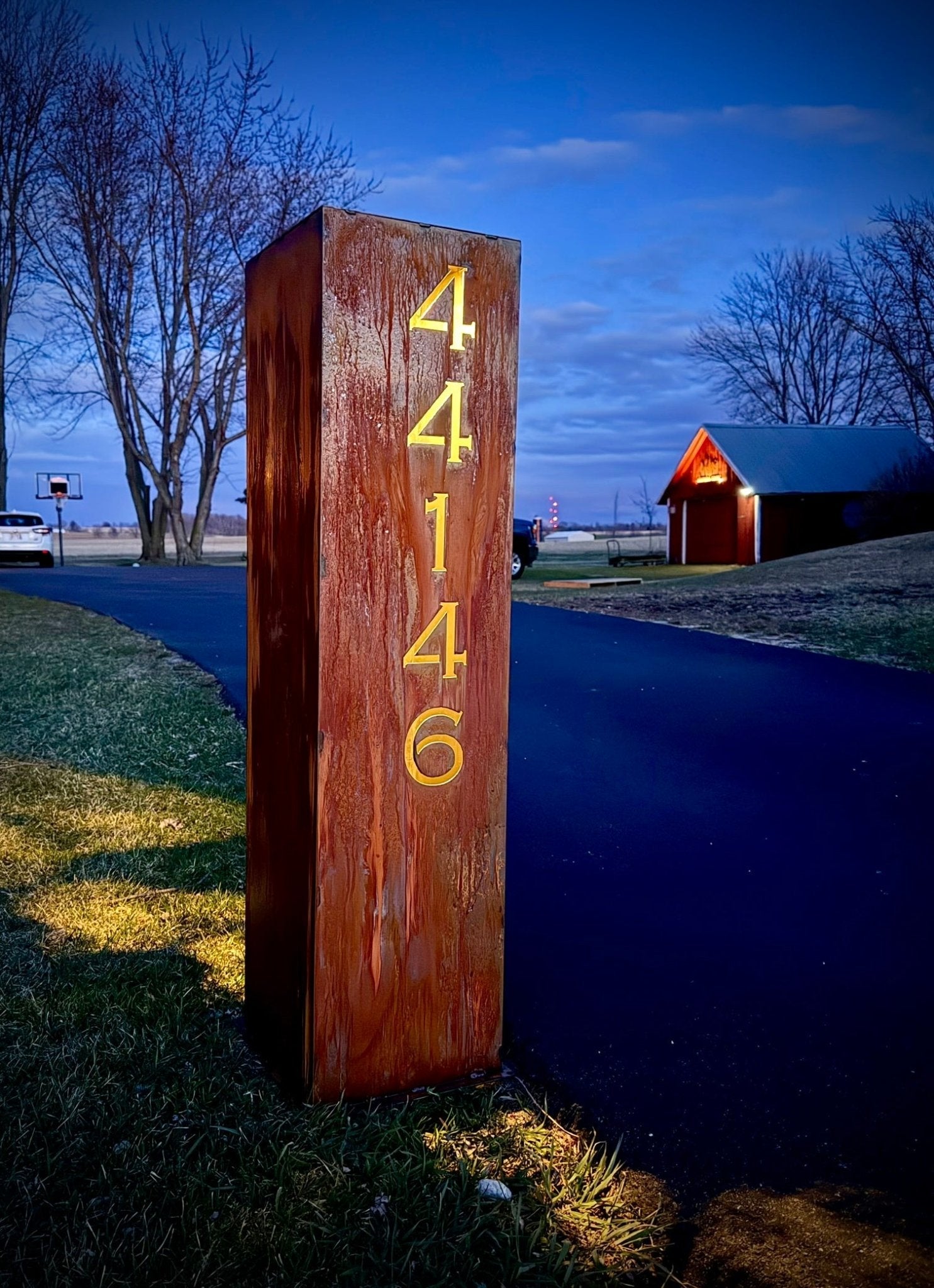 North Forge Solar-Powered Extra-Wide Address Pillar – Custom Steel House Number Sign