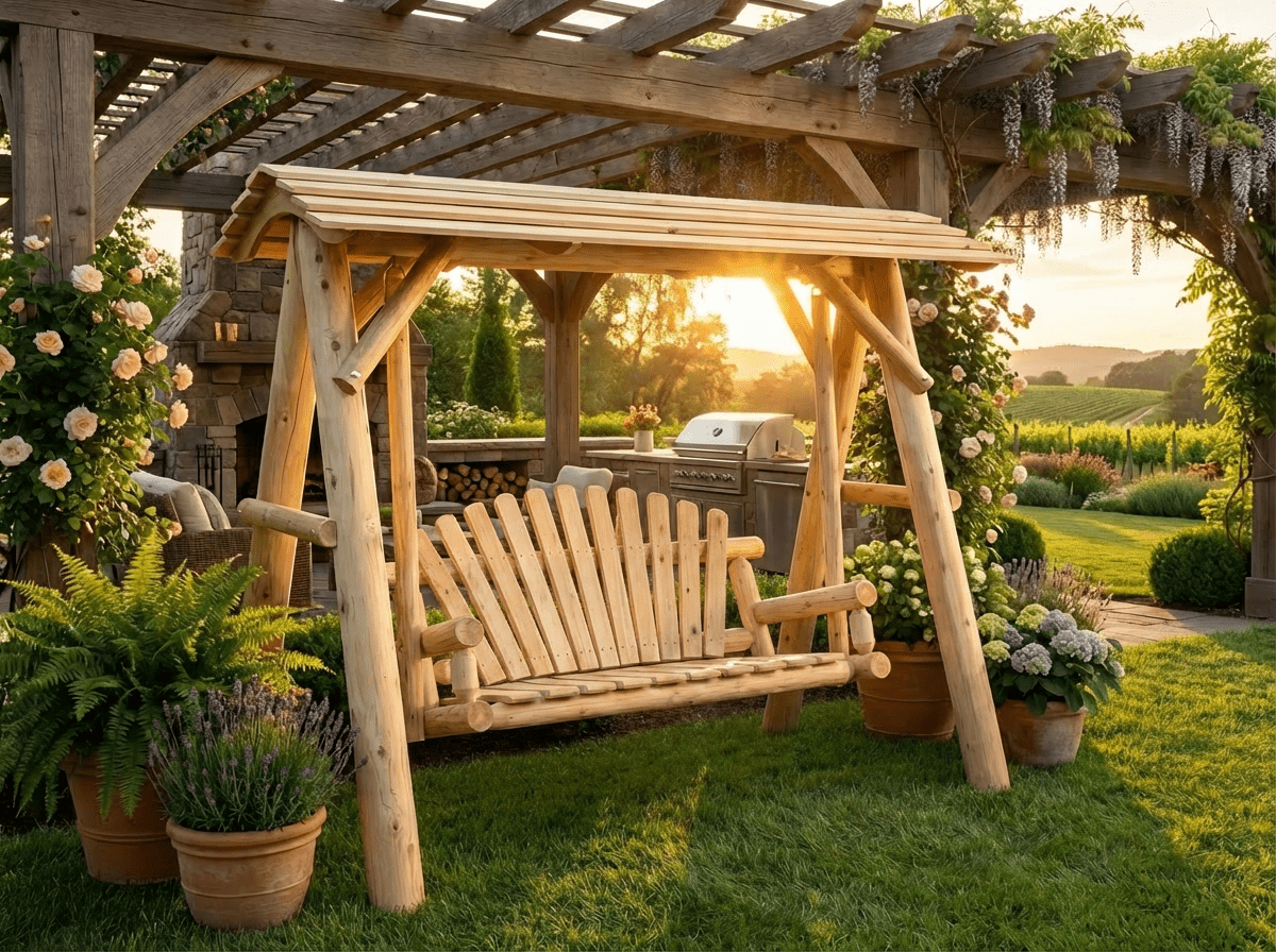 Cedar Creek Rustic Furniture Handcrafted White Cedar Patio Swing with Canopy