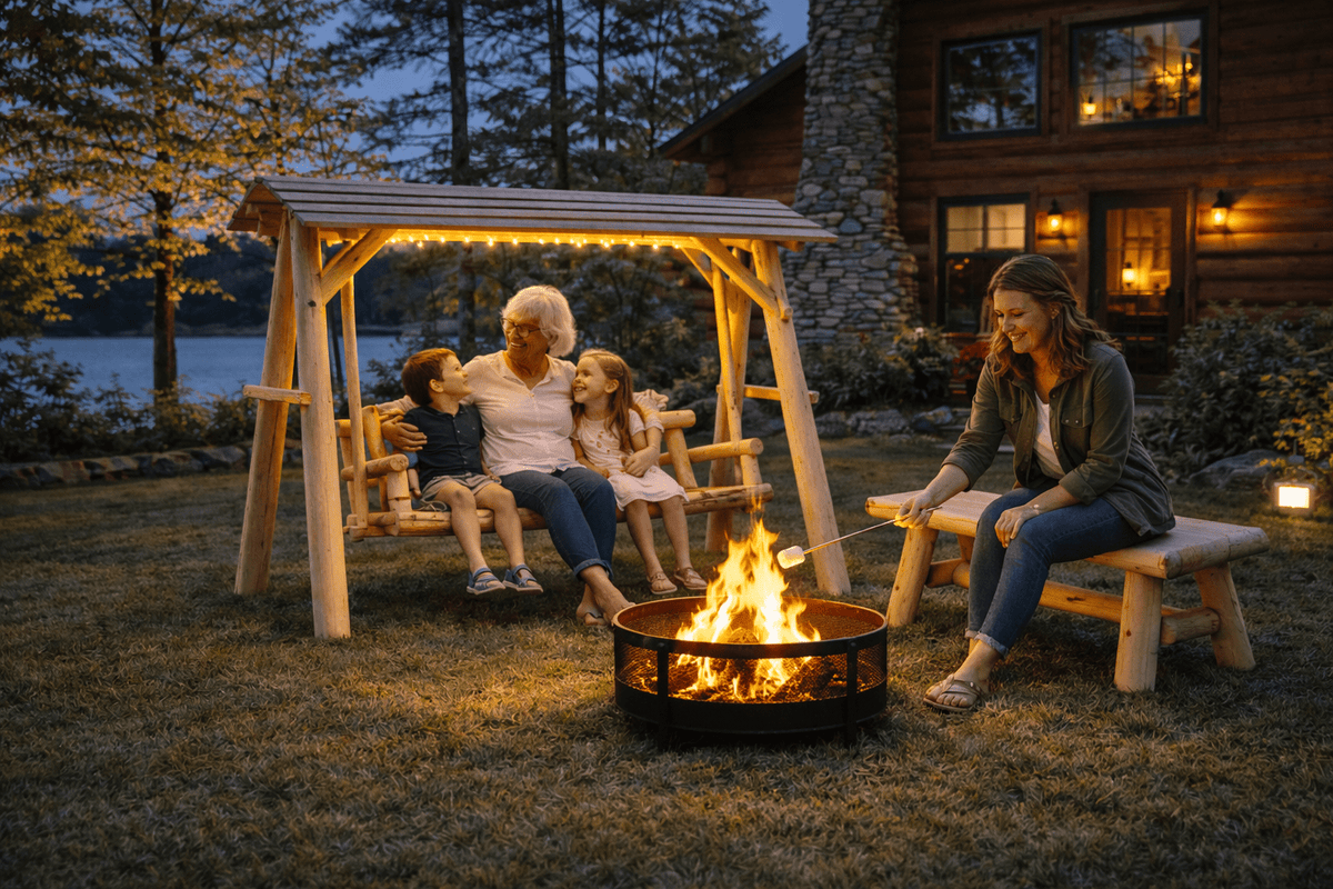 Cedar Creek Rustic Furniture Handcrafted White Cedar Patio Swing with Canopy