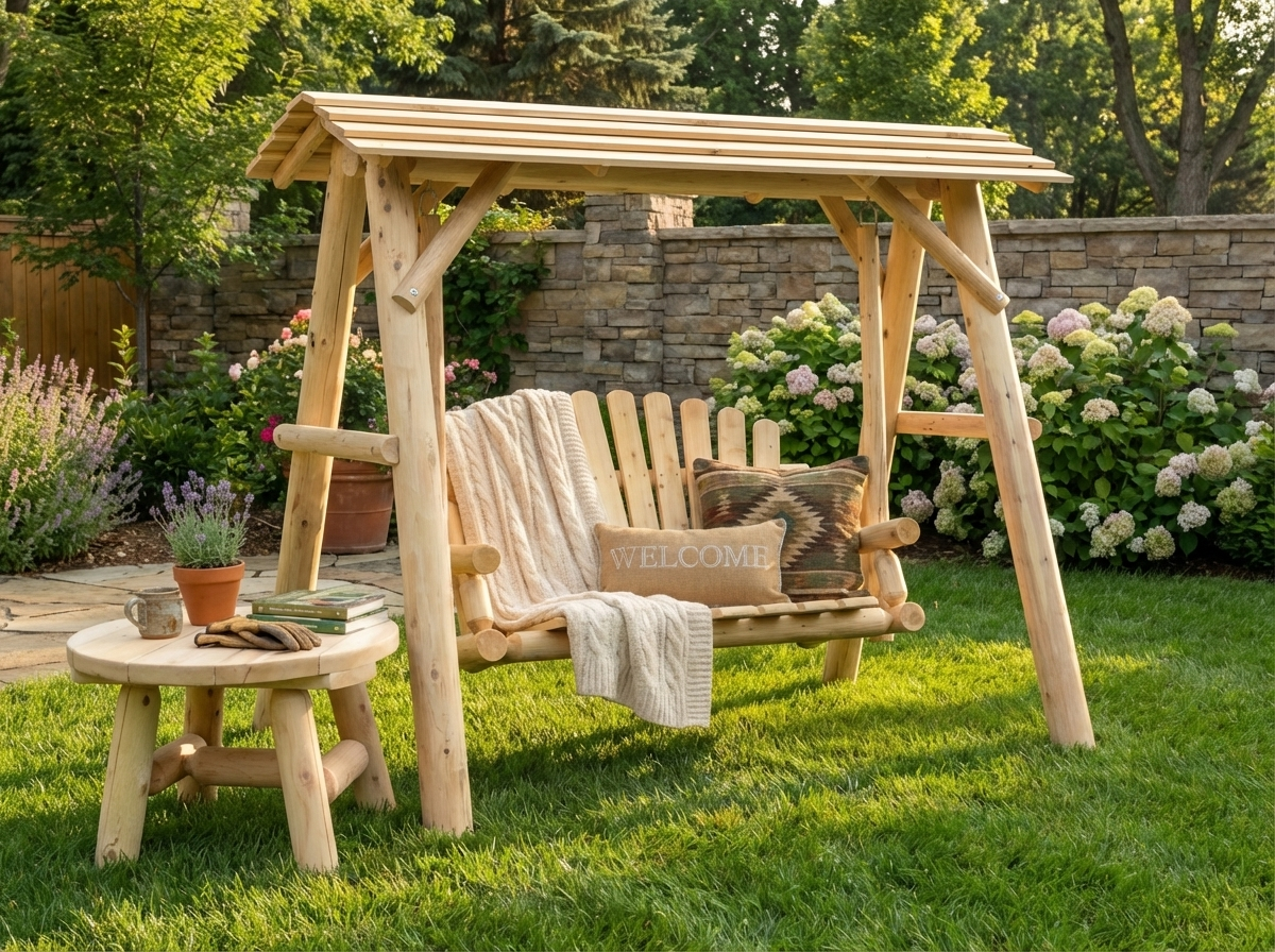 Cedar Creek Rustic Furniture Handcrafted White Cedar Patio Swing with Canopy