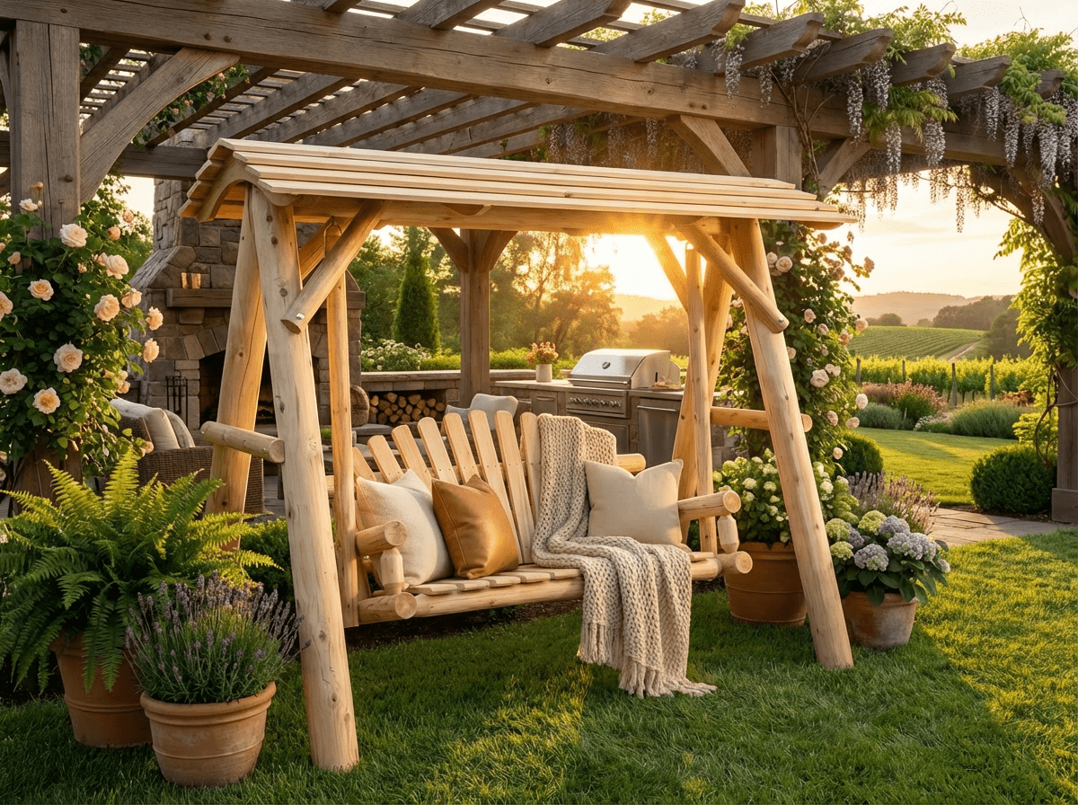 Cedar Creek Rustic Furniture Handcrafted White Cedar Patio Swing with Canopy